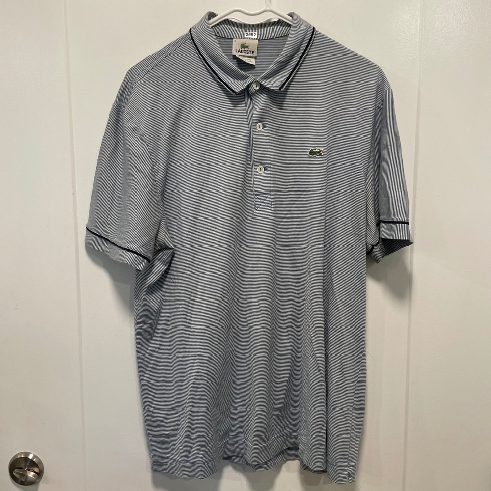 Lacoste Mens Blue White Striped Short Sleeve Cotton Polo Shirt Size 6 XL 5191L